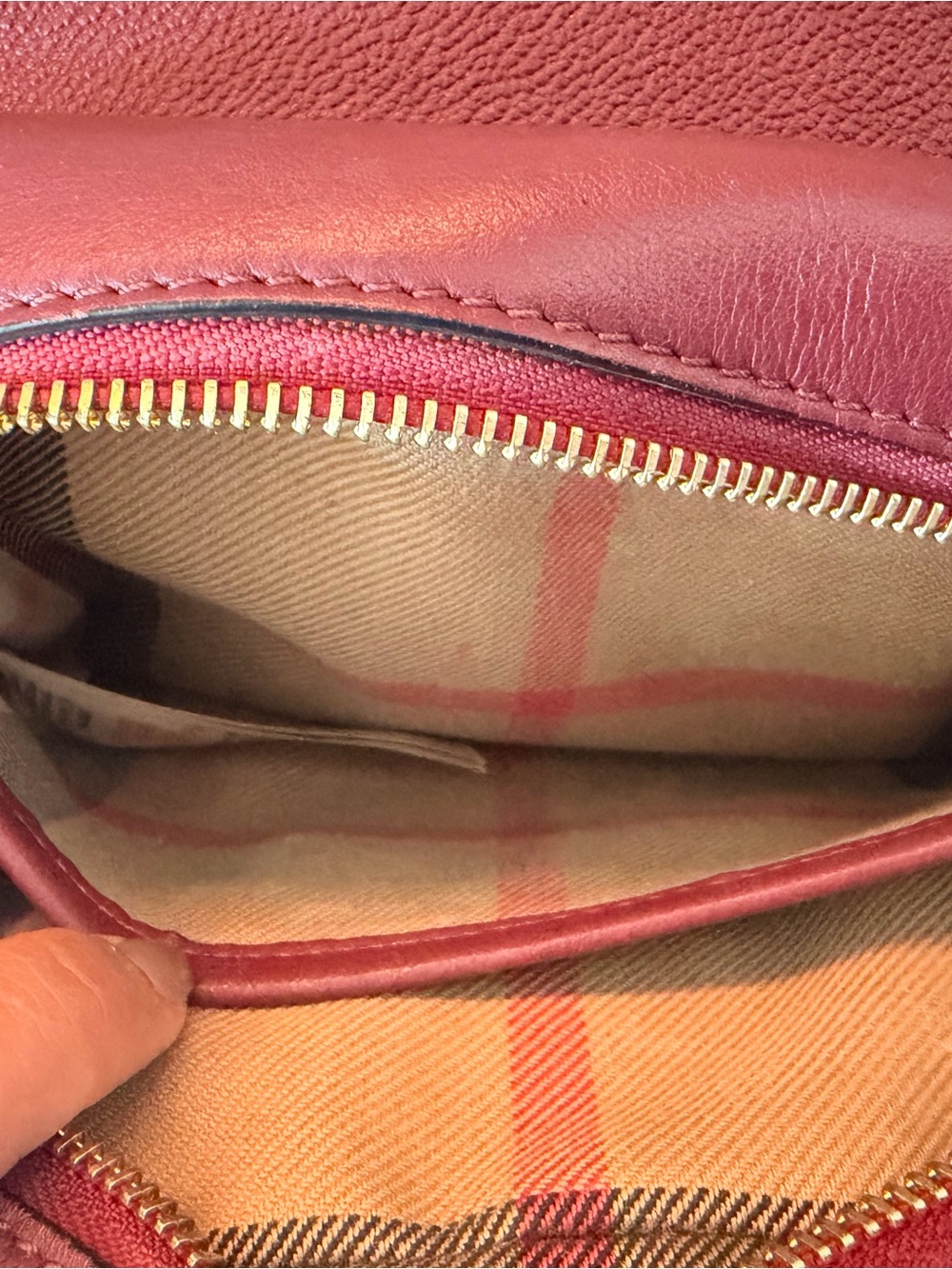 Burberry Burgundy Leather Crossbody with Vintage Check and Gold Hardware - Picture 14 of 16